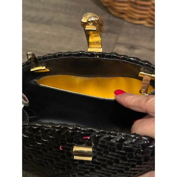 Accessory Lady Vanessa Black Wicker Coated Woven Chain Purse Clutch vintage - Picture 3 of 10